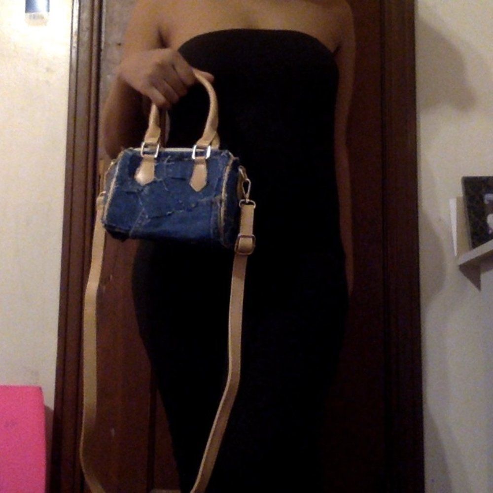 Refashioned denim mini bag